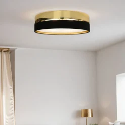 Deckenlampe Metall Stoff rund Ø 60 cm Schwarz Gold
