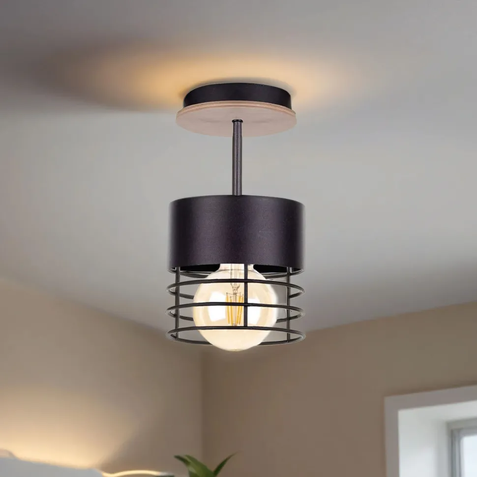 Deckenlampe Modern Metall Holz Schwarz Ø12cm rund