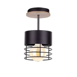 Deckenlampe Modern Metall Holz Schwarz Ø12cm rund
