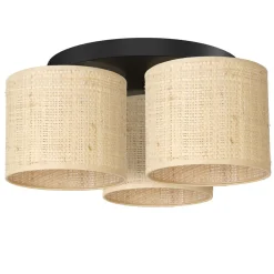 Deckenlampe Rattan Metall Ø45 cm E27 Loft Schwarz Natur