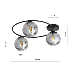 Deckenlampe Rauchglas Metall 3-flammig rund Ø 47 cm