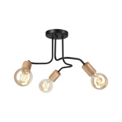 Deckenlampe Retro Schwarz 3-flammig E27 Metall Holz