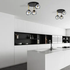 Deckenlampe rund Ø 40 cm E14 Schwarz Grau Gold Glas Metall