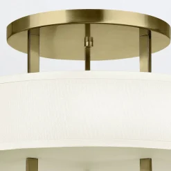 Deckenlampe rund Ø 50,8 cm 3x E27 Metall Stoff in Messing Weiß