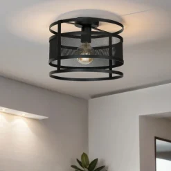 Deckenlampe rund 30 cm Schwarz Metall Mesh E27