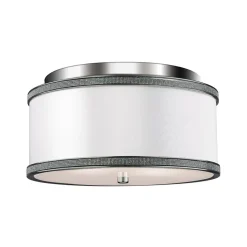 Deckenlampe rund 33 cm Weiß Nickel E27 Seide Metall