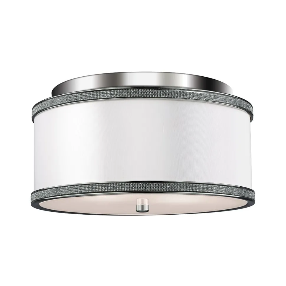 Deckenlampe rund 33 cm Weiß Nickel E27 Seide Metall