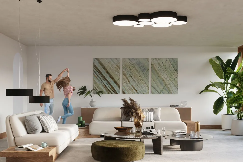 Deckenlampe rund flach Ø 55 cm blendarm 4x E27 Schwarz