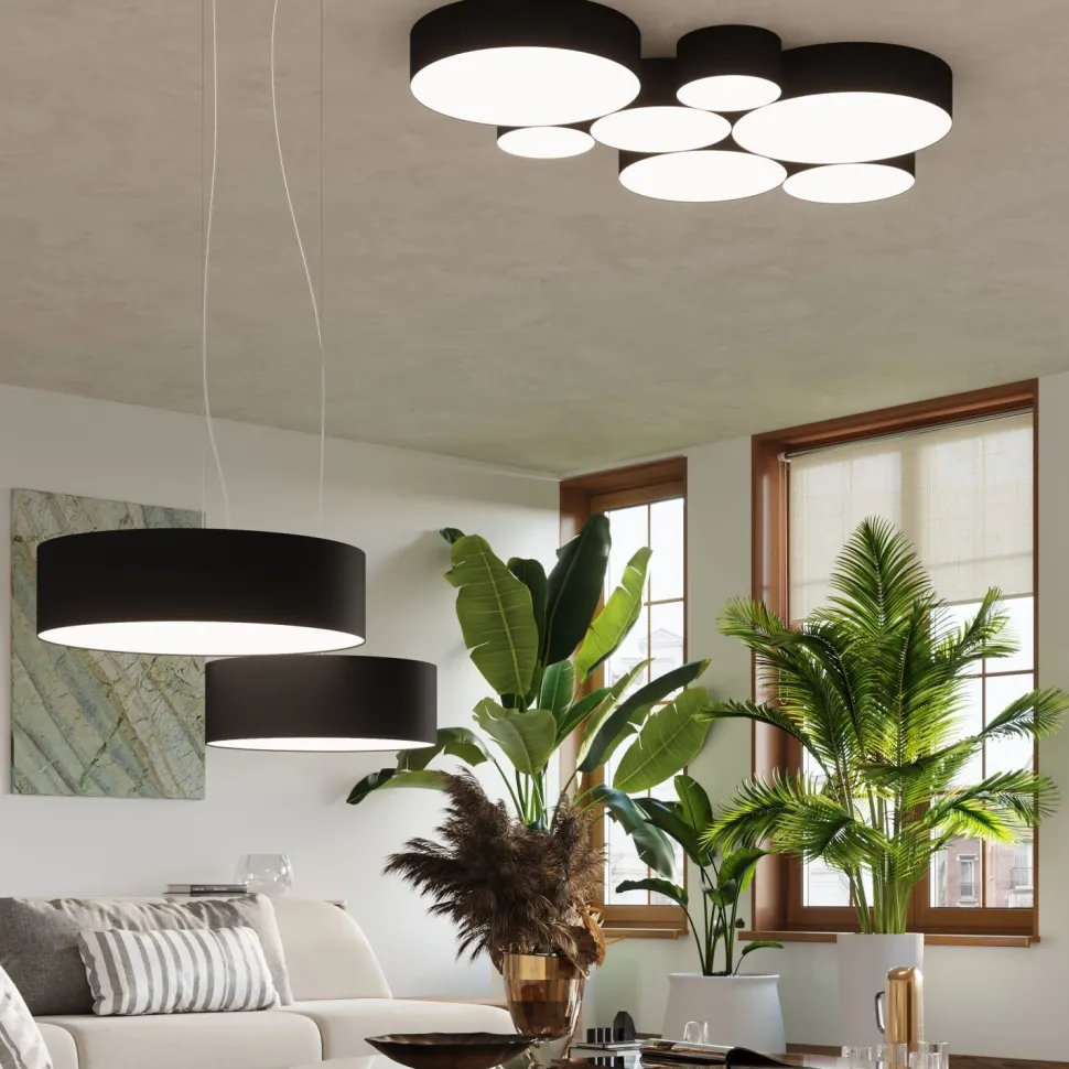 Deckenlampe rund flach Ø 55 cm blendarm 4x E27 Schwarz