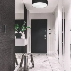 Deckenlampe Schwarz Ø 45 cm rund flach blendarm 2x E27 Stoff