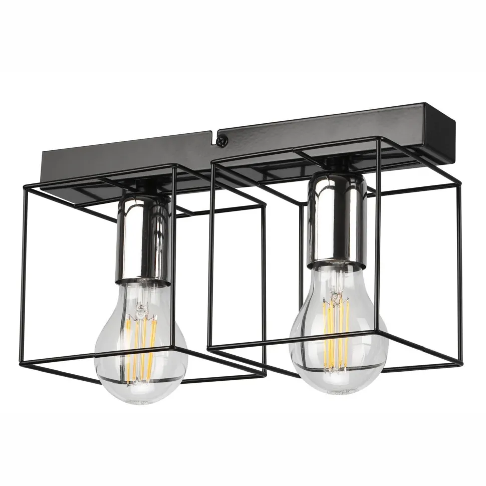 Deckenlampe Schwarz Chrom 2-flammig E27 Metall Modern