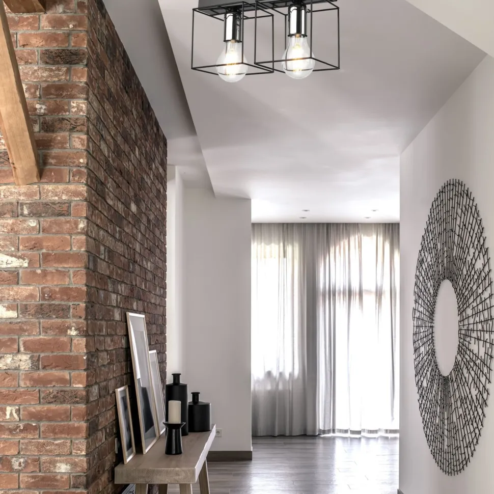 Deckenlampe Schwarz Chrom 2-flammig E27 Metall Modern