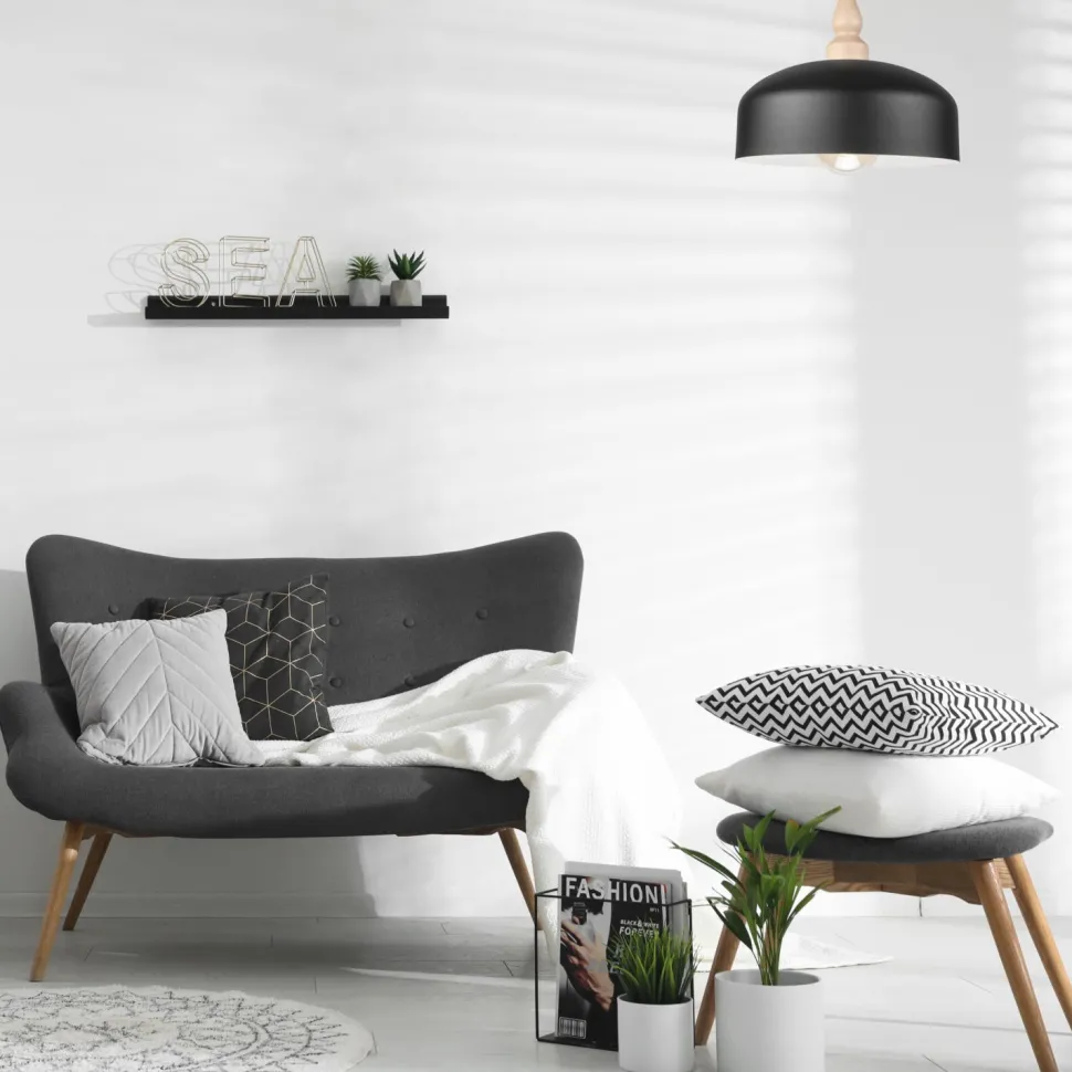 Deckenlampe Schwarz Metall Holz E27 Ø 30 cm Skandinavisch