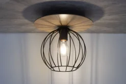 Deckenlampe Schwarz Natur E27 Holz Metall Kugelschirm