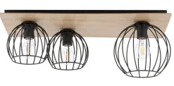 Deckenlampe Schwarz Natur E27 Holz Metall Retro