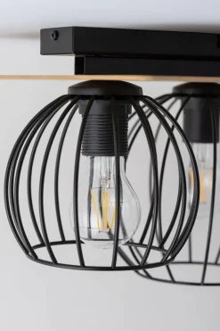 Deckenlampe Schwarz Natur E27 Holz Metall Retro