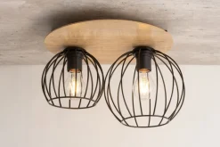 Deckenlampe Schwarz Natur E27 Metall Holz Wohnzimmer