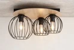 Deckenlampe Schwarz Natur Metall Holz E27 Flur