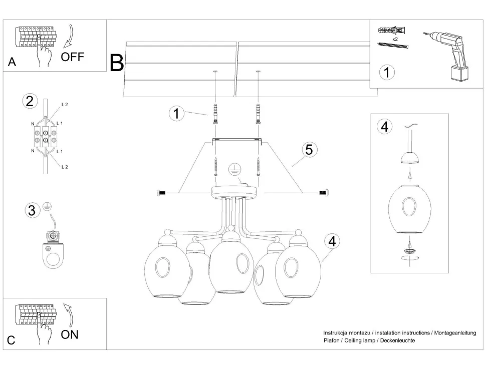 Deckenlampe Schwarz Rauchglas Metall E27 Modern