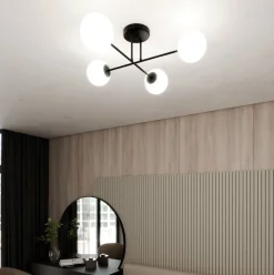 Deckenlampe Schwarz Weiß 4-flammig Kugel Schirme