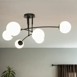 Deckenlampe Schwarz Weiß 6x E14 Modern Metall Glas