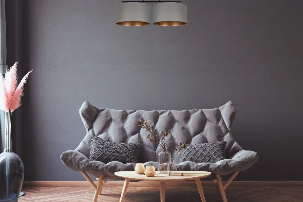 Deckenlampe Stoff blendarm Schwarz Grau Gold E27 70 cm