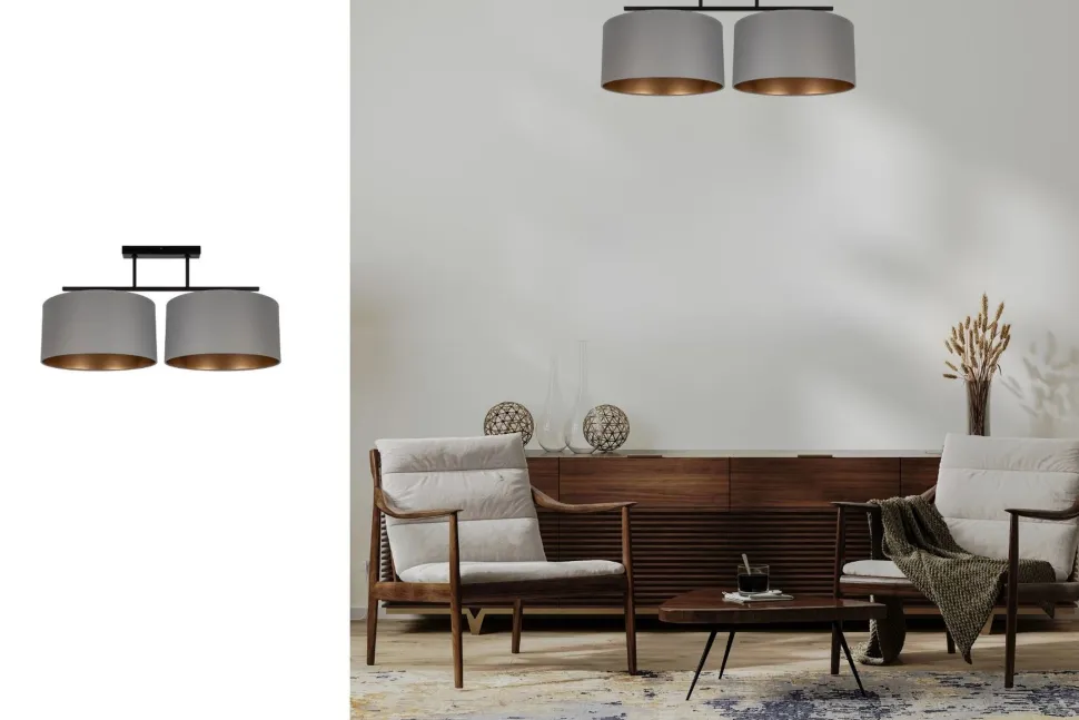 Deckenlampe Stoff blendarm Schwarz Grau Gold E27 70 cm