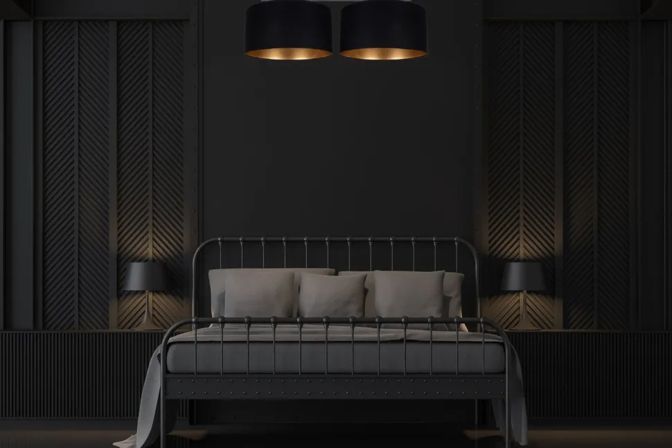 Deckenlampe Stoff blendarm Schwarz Gold E27 70 cm lang