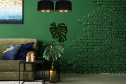 Deckenlampe Stoff blendarm Schwarz Gold E27 70 cm lang