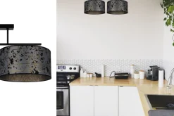 Deckenlampe Stoff blendarm Schwarz Grau Muster 70 cm