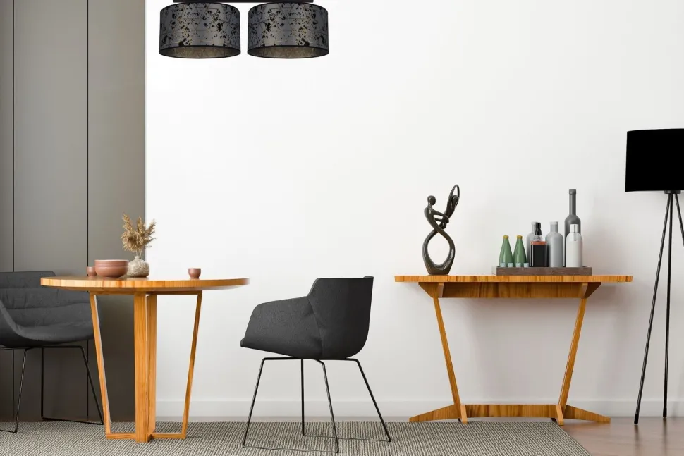 Deckenlampe Stoff blendarm Schwarz Grau Muster 70 cm