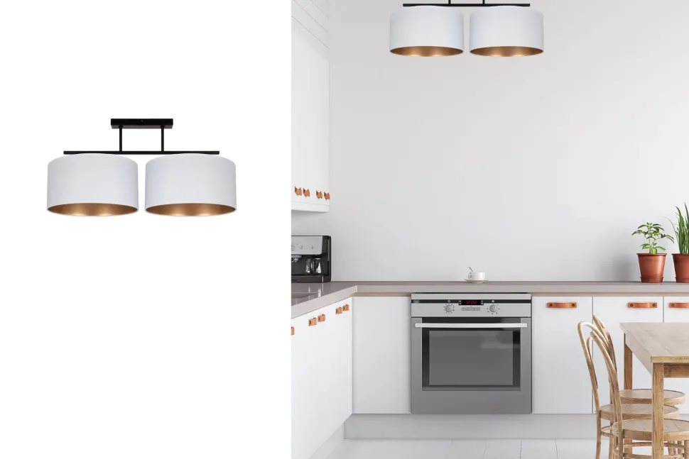 Deckenlampe Stoff blendarm Schwarz Weiß Gold E27 70 cm