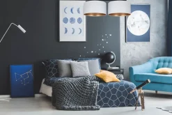 Deckenlampe Stoff blendarm Schwarz Weiß Gold E27 70 cm