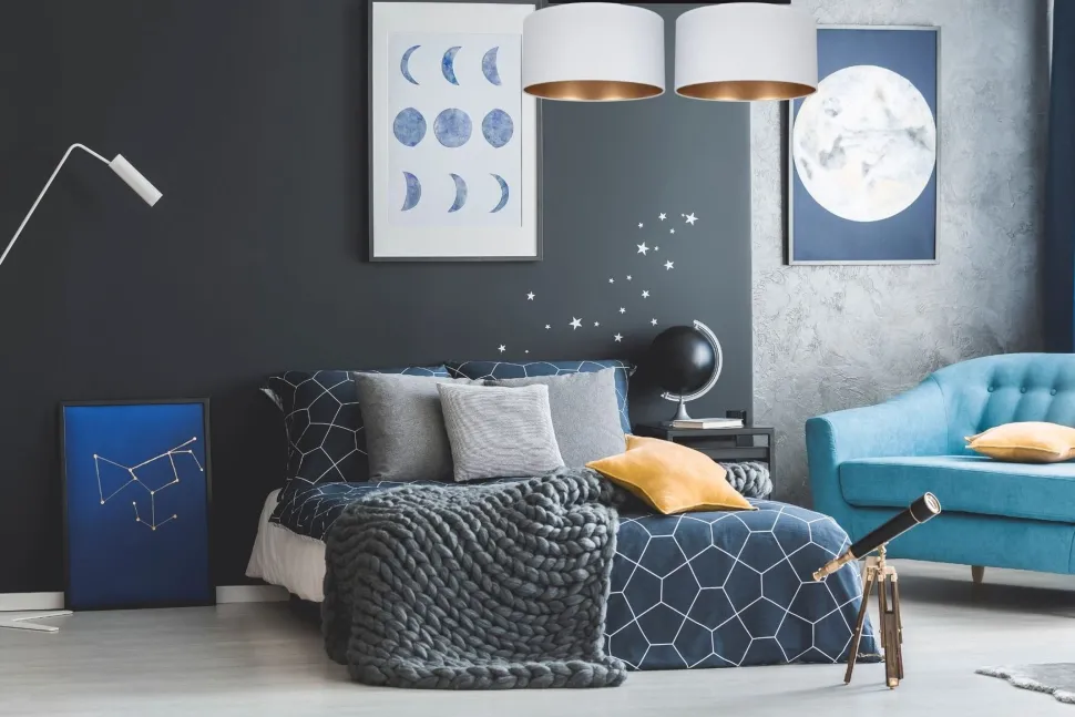 Deckenlampe Stoff blendarm Schwarz Weiß Gold E27 70 cm