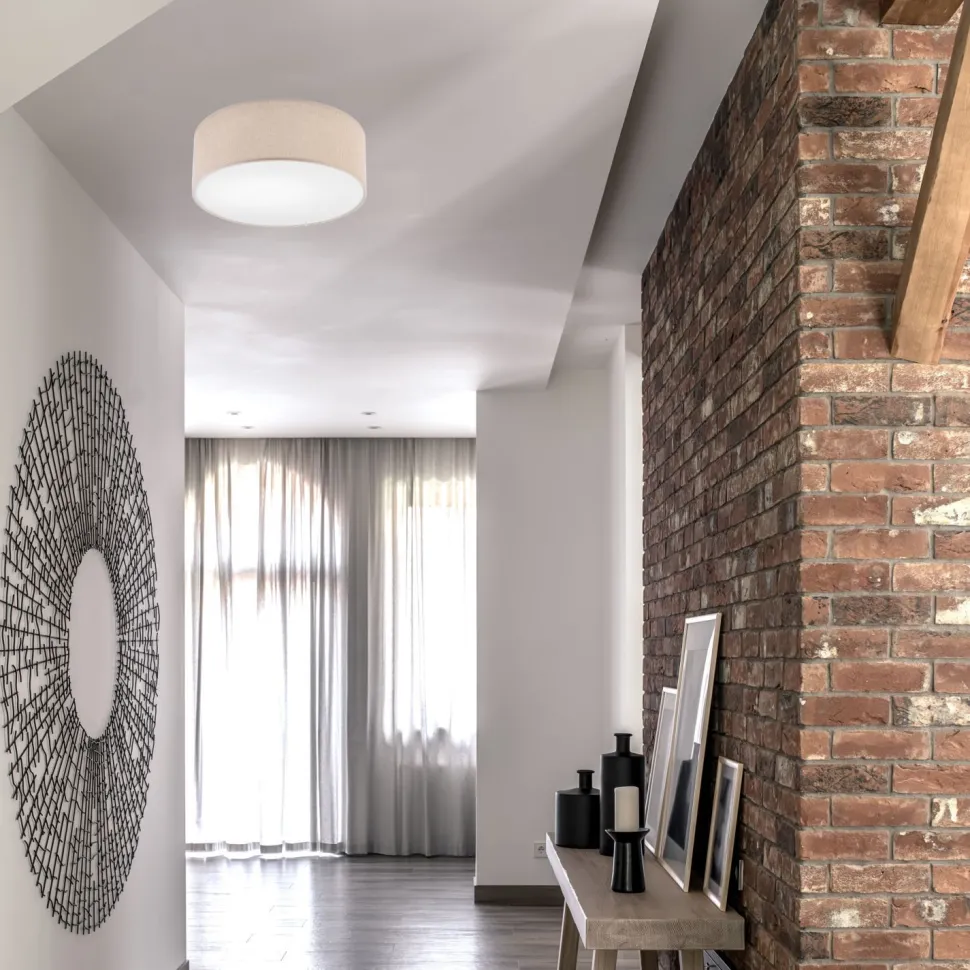 Deckenlampe Stoff in Gold rund Ø 35 cm E27 blendarm Modern