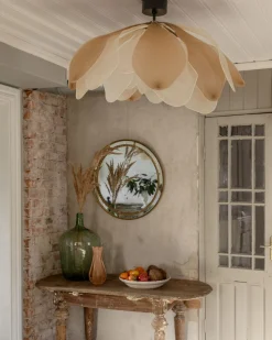 Deckenlampe Stoff Metall B: 80 cm biegsam in Natur E27