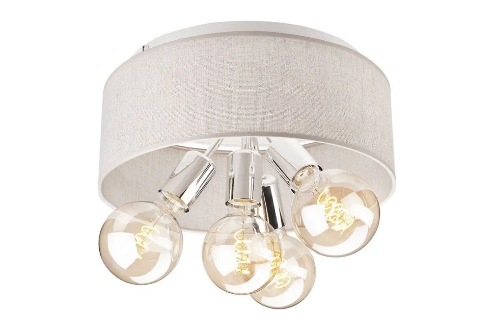 Deckenlampe Stoff Metall 4x E27 Ø 35 cm Beige Chrom