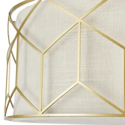 Deckenlampe Stoff Metall E27 D: 43 cm in Gold Natur