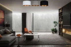 Deckenlampe Stoff Weiß Graphit Schwarz E27 100 cm lang