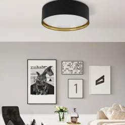 Deckenlampe Stoffschirm Schwarz Gold rund Ø 60 cm groß