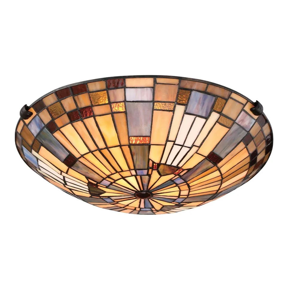Deckenlampe Tiffany Stil rund Ø 40,7 cm Metall Glas 2x E27