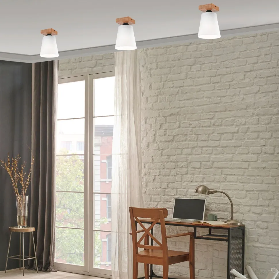 Deckenlampe Weiß Ø 15 cm H: 21 cm klein Stoff Holz Modern