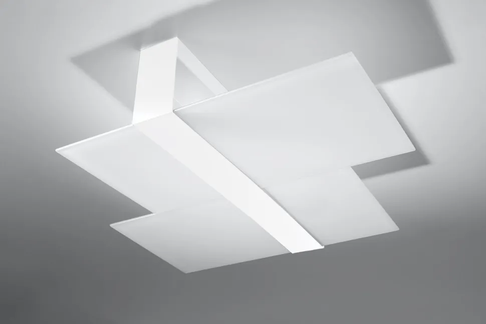 Deckenlampe Weiß Glas Metall flach blendarm 2x E27