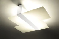 Deckenlampe Weiß Glas Metall flach blendarm 2x E27