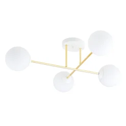 Deckenlampe Weiß Gold aus Glas Metall 4-flammig