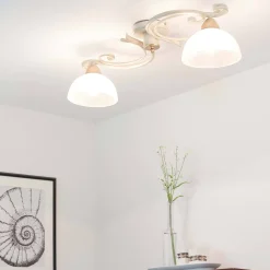 Deckenlampe Weiß Shabby Landhaus Glas Metall E27