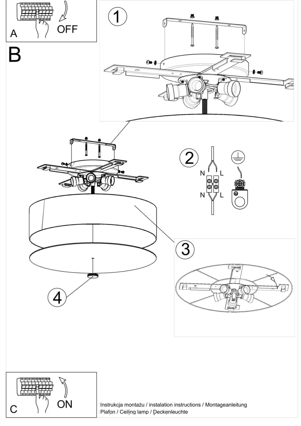 Deckenlampe Weiß Stoff Glas Ø 50 cm rund blendarm 5x E27