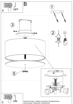 Deckenlampe Weiß Stoff Glas Ø 30 cm rund blendarm 3x E27