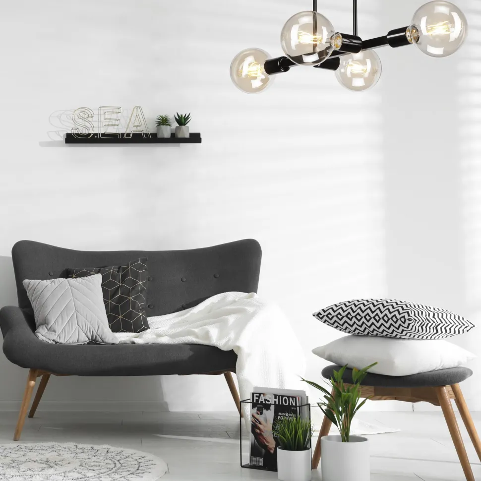 Deckenlampe Wohnzimmer Metall Schwarz für 8x E27