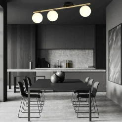 Deckenleuchte 80 cm lang Kugel Schirme Glas Metall